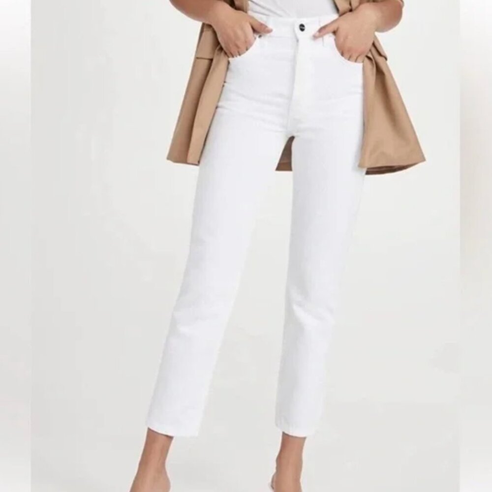 Anine Bing Womens Sonya White Straight Leg Crop Denim Ankle Jeans 28